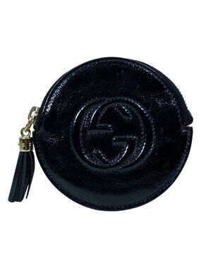 Gucci Soho Coin Case Wallet Purse Circle Patent Leather Black Everyday